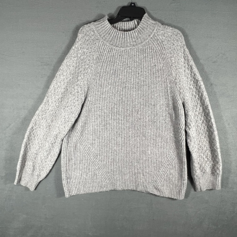 Calvin Klein Women's XL Gray‎ Mock Neck Ribbed Textured Knit Pullover Sweater